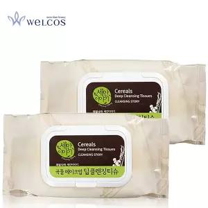 웰코스 세안이야기 곡물 딥 클렌징 티슈 100매 x 2 과일나라 클렌징티슈 크린싱티