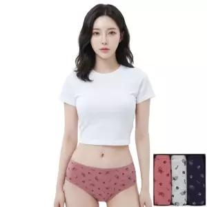 제임스딘 여성 위생 팬티 세트 3매 60수 면스판 여자 샘방지 미디 삼각 방수 생리 주니어 불독 WPCZ3M