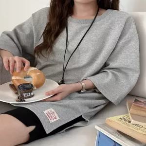 [제작] 인유즈 리얼루즈핏 라벨 7부 티셔츠 87079 빅사이즈 여성의류