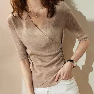티셔츠 여성반팔티 여름니트티 브이넥니트 여성니트반팔 상의