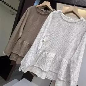 엘럽 여자 봄 레이스 블라우스 도트 인형 셔츠 계열 넥 긴팔 맨투맨 티 상의 원템1