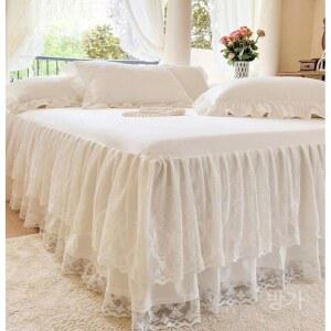 침대레이스커버 스커트 코튼 세트 사계절 레이스 냉감 라지킹 패드 공주방 밴딩 진그레이