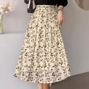 [시크라인] (~XXL까지) 에틱스 플로랄패턴 플리츠 스커트 봄 가을 롱스커트 하객룩 오피스룩 모임룩 격식룩 빅사이즈