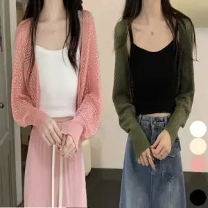 얇은 그물 봄 여자 니트 가을 가디건 볼레로 아우터
