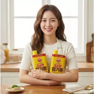 오뚜기 고소한 참기름 500ml 2개 세트 100퍼센트 통참깨 안심캡