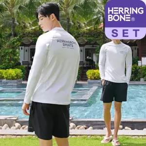 남자 래쉬가드세트 레귤러핏 긴팔 수영복 반바지 스윔팬츠 비치웨어 빅사이즈 상하의 RI378 AI334 - 긴팔레