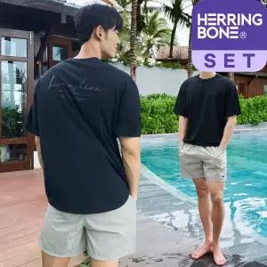 남자 래쉬가드세트 루즈핏 반팔 수영복 반바지 스윔팬츠 비치웨어 빅사이즈 상하의 RI384 AE300 - 애프터_