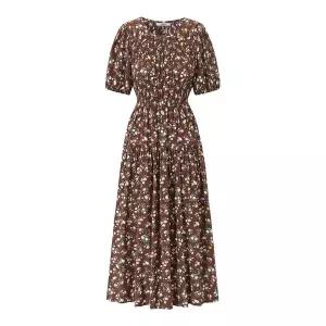 [하프클럽/위시드]앤티크 플라워 스모크 반팔 롱 원피스 (WIDBOP008)