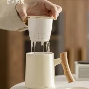 티머그 차우리는컵 차거름망 화이트 도자기 머그컵 컵뚜껑 350ml