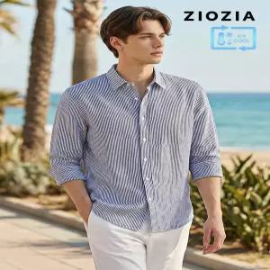 [지오지아]스탠다드핏 린넨 스트라이프 긴팔 셔츠 (ABE2WC1103_B)