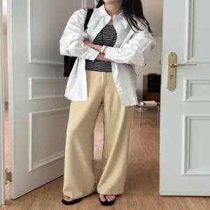 [2가지기장] 폴링핏 차르르 뒷밴딩 세미 와이드 슬랙스 87227 빅사이즈 여성의류