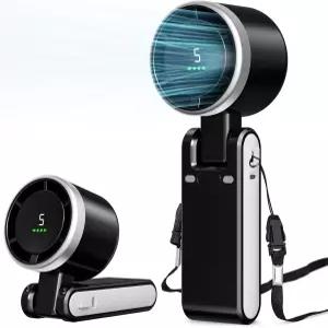 아즈데두 휴대용 선풍기 미니 터보 충전식 5단 LED 디스플레이 접이식 디자인 블랙