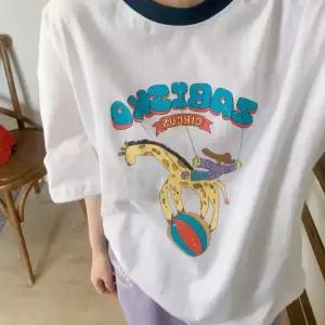 배색랍바 컬러풀 기린 티셔츠