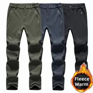 등산바지 남성용 플러스 사이즈 소프트 쉘 스노우 팬츠 멀티 포켓 방수 하이킹 작업 바지 플리스 안감 스키