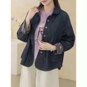 [디얼마미] 꽃배색 카라 데님 자켓 /마담 미시 중년 여성 빅사이즈 40대 50대