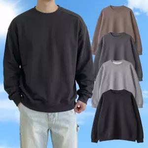 남자 봄 오버핏 맨투맨 무지 니트 루즈핏 긴팔 티셔츠