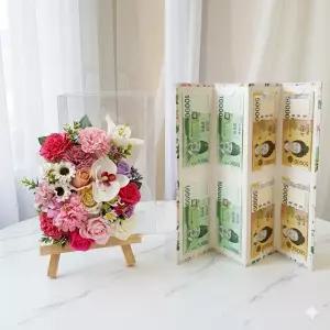 미니 화환 + 용돈 병풍 - 칠순 환갑 승진 축하 선물 부모님 생신 어버이날 카네이션 비누꽃 장식 이벤트