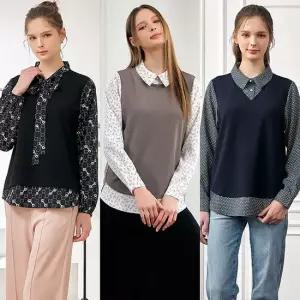 니트 레이어드 블라우스 3종세트