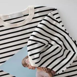 싱글 스트라이프 원단 화이트앤블랙 티셔츠 원피스 홈웨어 코튼 패브릭천