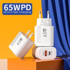 총 65W USB QC3.0 충전기 GaN 고속 충전 PD 충전기 1M USBC to Type C 데이터 케이블 범용 EU/US 플러그 퀵