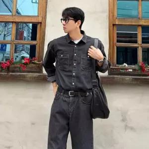 남자 데님 셔츠 셋업 긴팔 청남방 청청코디