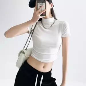 여성 셔링 크롭 반팔티 슬림핏 골지 여름 FSF-D 0030폴라 기본 면티 캐주얼셔츠 목라