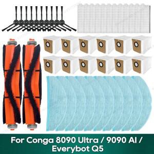 Conga 8090 Ultra / AI Everybot Q5 액세서리와 호환 가능 메인 브러시 필터  천 먼지 봉투 예비 부품