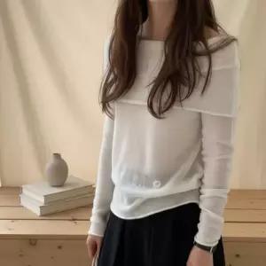 [옷자락]여성 여리핏 시스루 오프숄더 니트