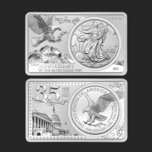 아메리칸 이글 실버 바 2온스 999 정제 비자성 불리언 코인 35번째 에디션 블록