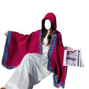 몽골판초 빨간색 몽골망토 페루판초옷 예쁜멕시코판초 여성용 보헤미안 후드 몽골여행 담요