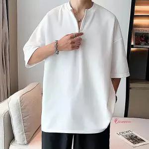 남자반팔티 카라 흰티 반집업 지퍼 차이나넥 남성 티셔츠 무지티 흰색 오버핏lmn276