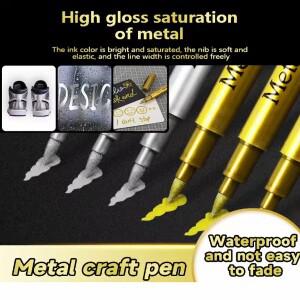 2개입 금색 은색 메탈릭 마커 펜 방수 영구 페인트 돌, 머그컵, 세라믹, 유리 DIY 페인팅 용품