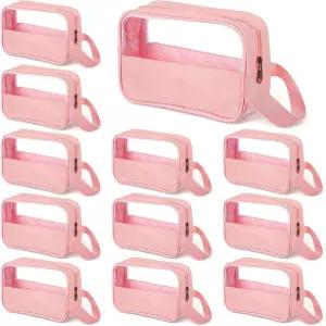 마퀴타 12개 투명 화장품 가방 반투명 작은 여행용 메이크업 파우치 방수 휴대용 정리함 핑크