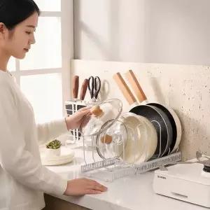 주방 싱크대 하부장 냄비 정리대 길이 조절식 프라이팬 수납랙 거치대 주방정리대