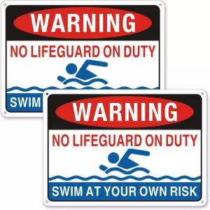 근무 중 구명조끼 착용 금지 2팩 수영장 표지판 위험 규칙에 따라 수영 10x7인치 무녹 반사 방수 알루미늄