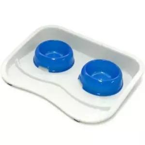 [반려] 물 스탠드 강아지물통급수기 그릇 밥 2구 식판 수반 블루 식기 강아지