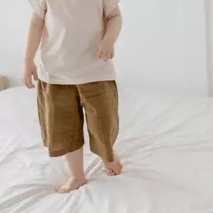 맘스메이드 예루예나아동 반바지 면 린넨 아사 체크 네추럴