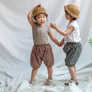 맘스메이드 예루예나아동 반바지 면 체크 탭스 호박