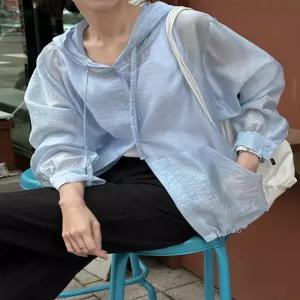 클로어 시스루 텐셀 루즈핏 후드 점퍼 87265 빅사이즈 여성의류