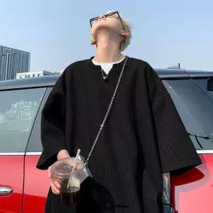 화이트 하계 이너 남성패션 브이넥 반팔티 아이스 얇은 빅사이즈 루즈핏 5부 DL2