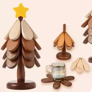 트리냄비받침대 주방이모티콘 별 크리스마스트리 원목냄비받침대 4in