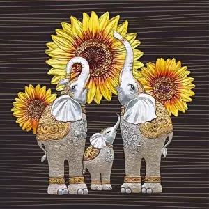 TBZ 코끼리 해바라기 (패브릭) 보석십자수 40x40 동물보석십자수