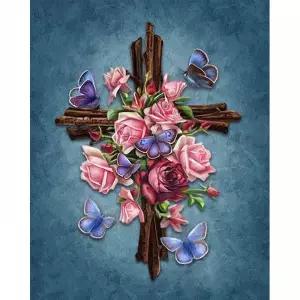 TBZ 크로스 장미 (패브릭형) 보석십자수 40x50 종교화보석십자수