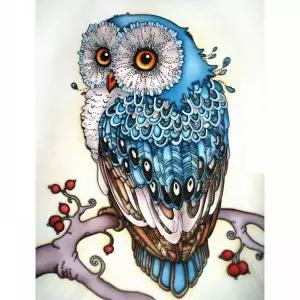 TBZ 행운의 파란 부엉이 (캔버스) 보석십자수 40x50 동물보석십자수