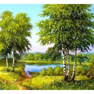 TBZ 호숫가의 풍경 (캔버스) 보석십자수 사각 40x50 비즈아트