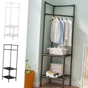 틈새 옷걸이 다용도 스탠드 방행거 코너 옷걸이 선반 철제 조립 옷장 수납