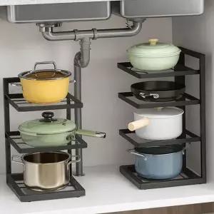 싱크대 선반 하부장 냄비 정리대 주방 정리 선반 수납 프라이팬 후라이팬 거치대 다용도 보관함 선반형 3단