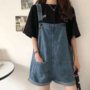 데님멜빵반바지 여사친룩 코디 와이드핏 귀염 중청rst242