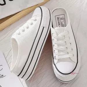 여자 블로퍼 캔버스 2컬러 뮬 스니커즈 통굽 키높이 뮬스니커즈zab250