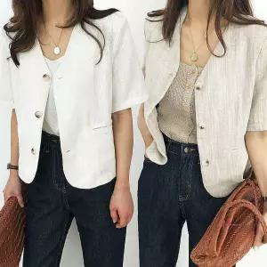 여성 자켓 여자 데일리 봄/여름 린넨 브이넥nop435